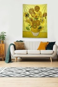 Resim Pelangi Sarı Van Gogh Sunflower Leke Tutmaz Kadife Kumaş Duvar Örtüsü Duvar Halısı Tapestry DWLL309, 100 x 140 