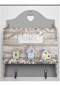 Resim Dekoratif Dikdörtgen Anahtar Askısı Anahtarlık Gri 