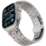 Resim Paslanmaz Çelik Demir Adam Kelebek Toka Metal İzleme Bandı Titanyum Rengi , Boyut:Watch 46mm / 49mm / 45mm / 44mm İçin 