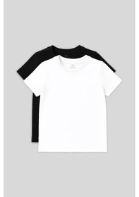 Resim Standart Fit Basic O Yaka 2li Paket Siyah-beyaz Unisex Çocuk T-shirt - 11328 Siyah - Beyaz 