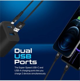 Resim Promate BiPlug-2 17W Yüksek Hızlı Şarj Cihazı, 5V/3A Type-C, 5V/2,4A USB Duvar Şarj Adaptörü, Aşırı Şarj Koruma 