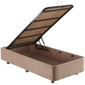 Resim Nironyatak Niron Ela Baza - 90X190 Cm Tek Kişilik Sandıklı Sütlü Kahve Kumaş 