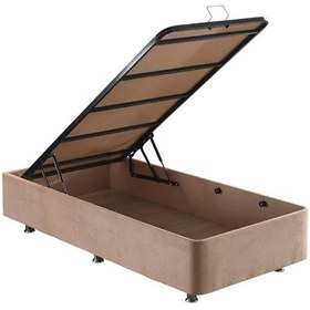 Resim Nironyatak Niron Ela Baza - 90X190 Cm Tek Kişilik Sandıklı Sütlü Kahve Kumaş 