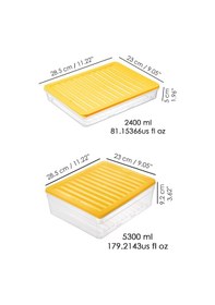 Resim 2'li Buzdolabı Organizer Set Düzenleyici Saklama Kabı Derin Ve Sığ Mikrodalga Difriz Kabı XL Sarı 