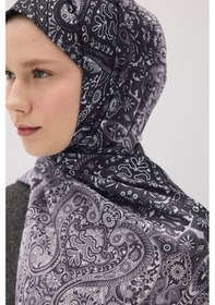 Resim Mirsoy Scarf Eftelya Pamuk Etnik Desen Şal Siyah 