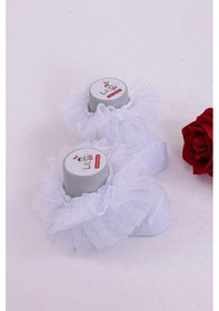 Resim Burçak Çorap Soft Yıkamalı Kız Bebek Çorabı - Tül Ve Güpür Detaylı Pamuklu Model 4'lü Kırık Beyaz 
