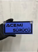 Resim Mavi Renk Üzeri Siyah Renk Acemi Sürücü Yazılı Vantuzlu Cam Süsü 