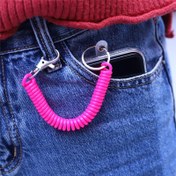 Resim 1 adet Parlak Pembe Elastik Geri Çekilebilir Anahtarlık Bileklik - Erkekler için Çok Fonksiyonlu Yaylı Spiral Esnek Anahtarlık Tutucu, Anahtarlar & Akıllı Telefonlar için Güvenli Bağlantı 