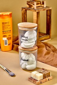 Resim FBZhome 2'li Ahsap Kapaklı Pamuk & Makyaj Pamuğu Saklama Kutusu - Organizeri 400 Ml Akrilik Set 