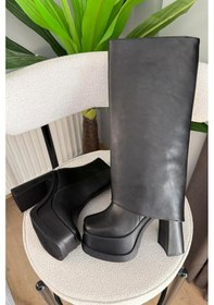 Resim Asmi Shoes Kadın Estiva Platform Topuklu 12 Cm Tak Çıkar Bot Çizme Siyah Siyah 
