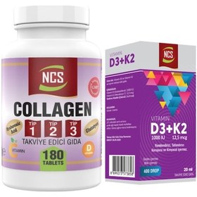 Resim Vitamin D3 K2 2o Ml Kollajen Collagen Tip 1-2-3 Hyaluronic Acid Glutatyon 180 Tablet 