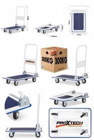 Resim PROXTECH Katlanır 300 Kg Yüksek Platformlu Kapasiteli Çok Fonksiyonlu Depo,Ürün,Paket Taşıma Arabası 