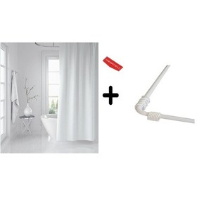 Resim Banyo Perdesi Beyaz 1x180x200, Perde Borusu Askı Aparatı Köşe Boru Beyaz Hediyeli, Duş Perdesi Seti Çok Renkli 