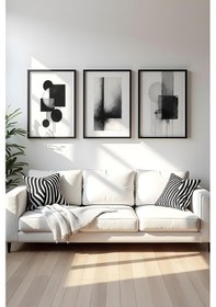 Resim Huhuli Ahşap Siyah Çerçeveli 3 Parça Set Tablo Huhu432 