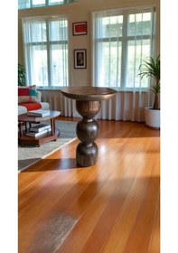 Resim Doğal Masif Ahşap Tekli Yan Sehpa Ceviz Renk Mantar Sehpa Kahverengi 