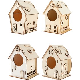 Resim 1/4 adet Ahşap Bitirilmemiş DIY Mini Kuş Evi Kiti, Ahşap Kuş Evi El Sanatları Kiti, Yaratıcı Kuş Evi Yapımı Kiti, El Becerilerini Geliştirir Graffiti Kuş Evi, Kolay Kurulum DIY Boyama Kuş Evi, Benzersiz Parti Hediyesi, Kuş Severler İçin İdeal Seçim 