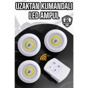 Resim Spot Lamba LED Işık 3'lü Uzaktan Kumandalı Pilli Yapışkanlı Kablosuz 