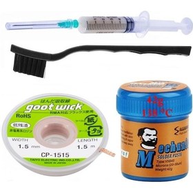 Resim Mchanc Krem Lehim Solder Paste 138 C Sn42bi58 42g Flux Lehim Toplama Cp-1515 Lehim Emme Teli 1,5 Mm 
