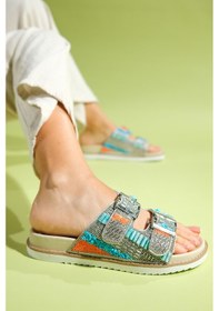 Resim Luvishoes Lanso Bej Taşlı Çift Bantlı Kadın Terlik Bej 