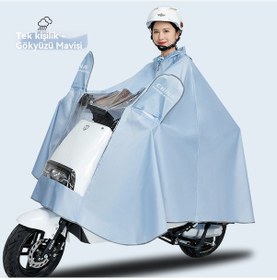 Resim Elektrikli Scooter Ve Motosiklet İçin Kadın Erkek Tek/çift Kişilik Uzun Yağmurluk Parka, Fırtına Geçirmez Sürüş Ponçosu Beyaz 