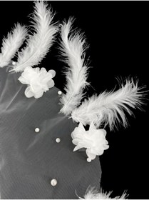 Resim Happyline İncili Tüylü Beyaz Gelin Damat Halay Mendili Nedime Söz Nişan Düğün 