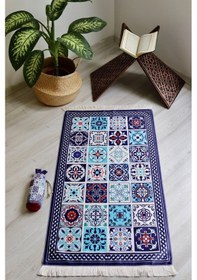 Resim Pratik Ve Taşınabilir Ipek Dokulu Keseli Seccade 40 Yama Desen S100110 Turuncu Lacivert 