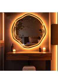 Resim Lys Amber Led'li Lazer Kumlamalı Lavabo & Banyo Aynası Dokunmatik Sensörlü 80 X 80 Turuncu 