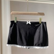 Resim Kadınların şık siyah dantel detaylı mini eteği - Polyester, düz renkli dantel detaylı, yazlık rahat giyim, rahat kıyafet için mükemmel, yazlık etek | Dantel detaylı etek | Parlak dokulu 