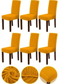 Resim Bambu Nano Kumaş Likralı Yıkanabilir 6'lı Sandalye Kılıfı Lastikli Sandalye Örtüsü 6 Adet - Hardal 