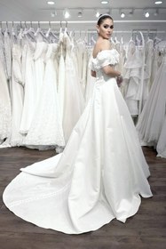 Resim Josephini Kayık Yaka Saten A Kesim Gelinlik - Kırık Beyaz / 34 