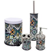 Resim SİLİWAX RETRO DESEN-4 Lü Set Pedallı Yavaş kapanır Çöp Kovası Wc Çok Renkli 