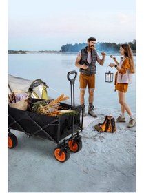 Resim Fujika Yüksek Kapasite Frenli Su Geçirmez Katlanır El Arabası Kamp Piknik Plaj Pazar Market Koli Yük Paket 