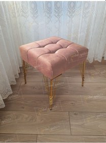 Resim Modern Dilim Puf Ayakucu Puf Gold Metal Ayak 45 45 Vizon 