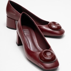 Resim Luvishoes Luvi Shoes Mıla Bordo Tokalı Kare Burunlu Kadın Kalın Topuklu Ayakkabı Bordo 