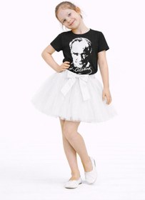 Resim Kuraff Giyim 23 NİSAN 29 EKİM KIZ ÇOCUK BAYRAMA ÖZET TÜTÜ ETEK VE T-SHIRT 