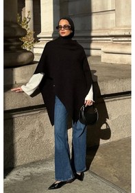 Resim Carell Jasmin'in Tercihi Robe Asimetrik Triko Kap Siyah Çok Renkli 