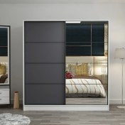 Resim Minar Kale 2 Kapaklı Aynalı Sürgülü Dolap 180 Cm - Beyaz/ Antrasit 