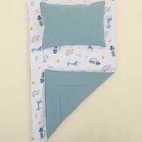 Resim Alt Açma Matı ve Yastık - Çift Taraflı - Petrol Mavisi Petek - Mavi Canlılar 