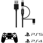 Resim Philips Playstation 4/5 İle Uyumlu Joystick Şarj Kablo 3in1 Micro-Lightining-Type-C Hızlı Şarj Data Kablo 1.2m DLC3104T 