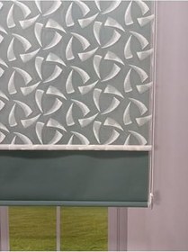 Resim donatti perde NOVA Serisi - Üç Yaprak Desenli Çift Mekanizmalı Petrol Yeşili Perde 140 x 270 
