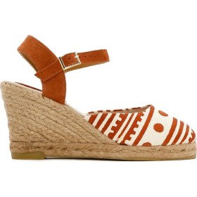 Resim Derimod Kastamonu Taş Baskı Kadın Taba Desenli Dolgu Topuklu Espadril Sandalet 25SFD20846F 