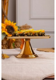 Resim Gold Kare, Ayaklı Şık Kek, Pasta, Kurabiye Ve Tatlı Servis Sunum Standı Gold 