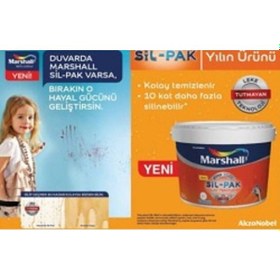 Resim Marshall Sil-Pak Leke Tutmaz Silinebilir Duvar Boyası 15 Lt 