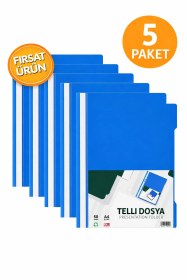 Resim Telli Dosya Mavi A4 50'li - 5 Paket Plastik Klasör Delikli 5 