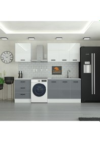 Resim 185 Cm Mutfak Dolabı Gri Mdf Kapak Tezgah Dahil Yrkn185 98 Gri 