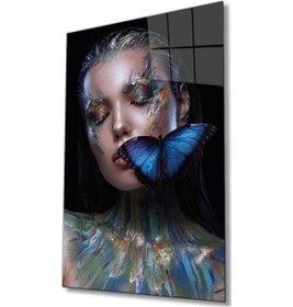 Resim Miyrem Glasses Collection -a1^ Renkli Kadın Ve Kelebek Cam Tablo 