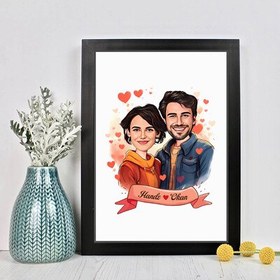 Resim Çiftlere Özel Efsane Aşkımız Karikatürlü Çerçeve 