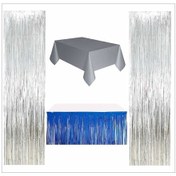Resim Gümüş Masa Örtüsü, Lacivert Masa Eteği, 2 Adet Gümüş Arka Fon 