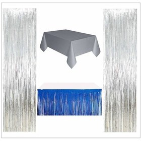 Resim Gümüş Masa Örtüsü, Lacivert Masa Eteği, 2 Adet Gümüş Arka Fon 