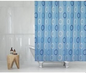 Resim Tropik Home Banyo Perdesi Mavi Geometrik Desen Yerli Üretim Duş Perdesi C-Halka Hediye 180x200cm Banyo Perdeleri 